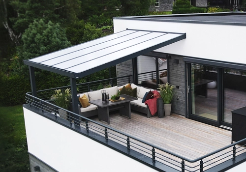 Aluminium skrå terrassetak med polykarbonat uteluksus